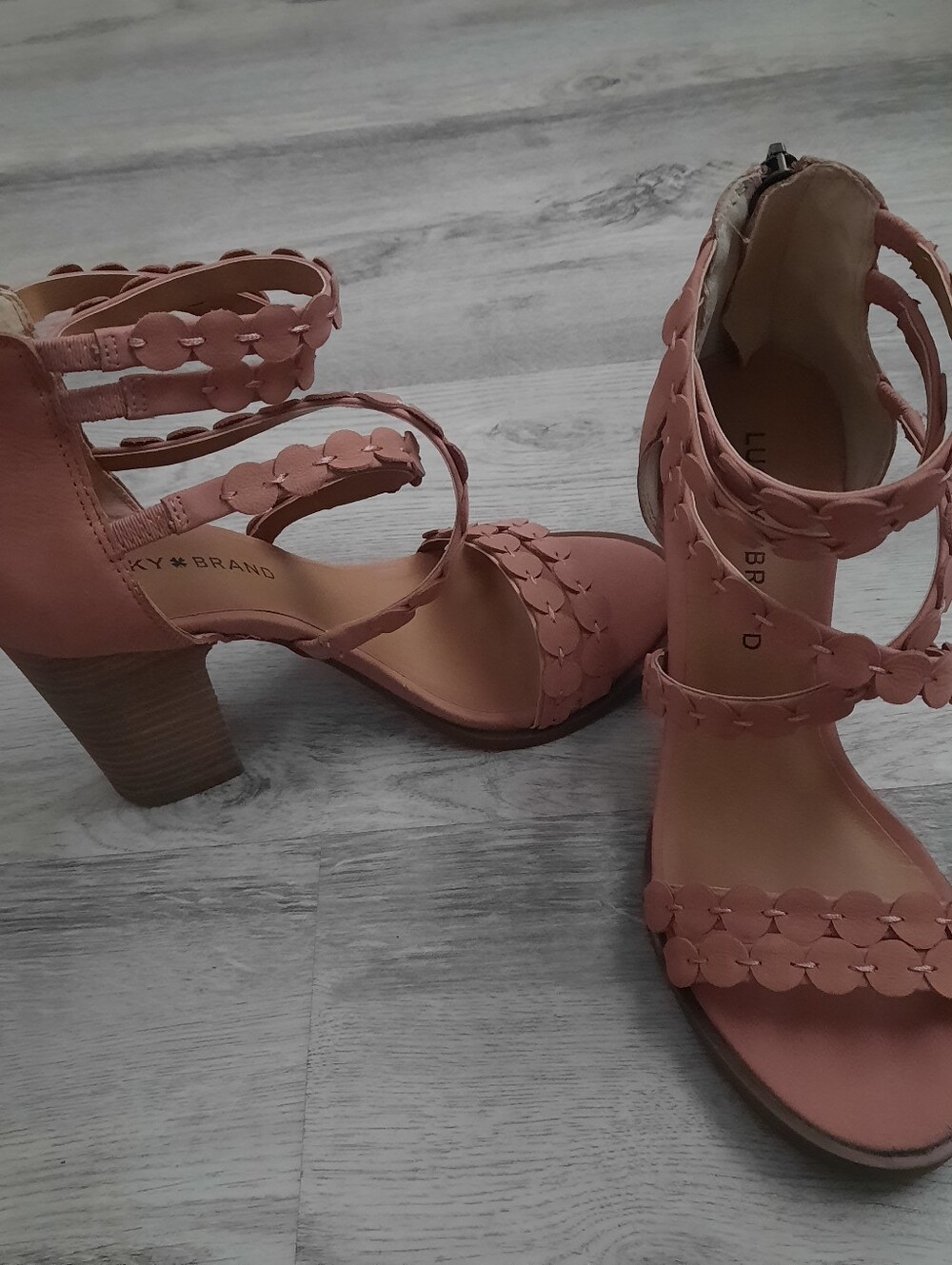 Lucky Brand Blush Pink Cut Out Strap Block Heel Sandals
